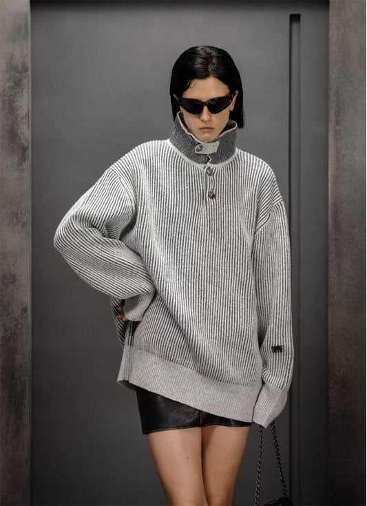 High-end turtleneck striped sweater