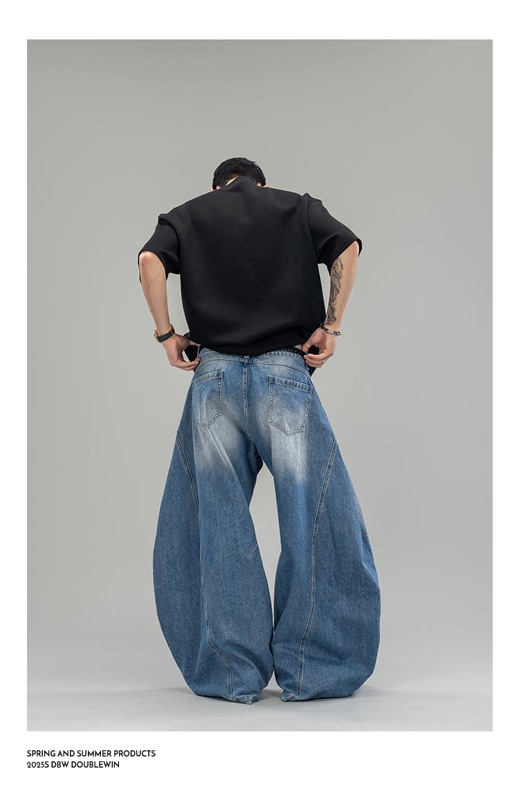 Three-dimensional layered denim pants