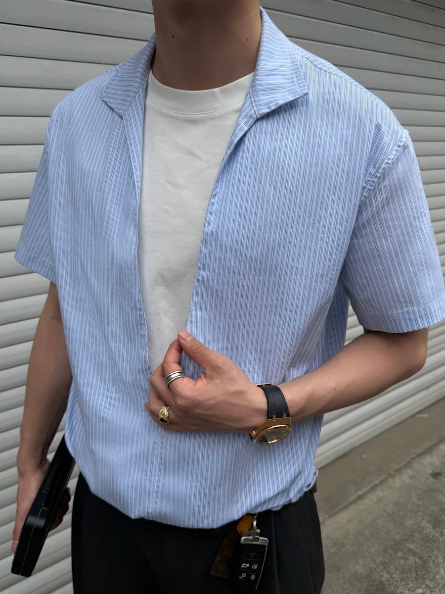 V-neck Design Faux Two-Piece Shirt