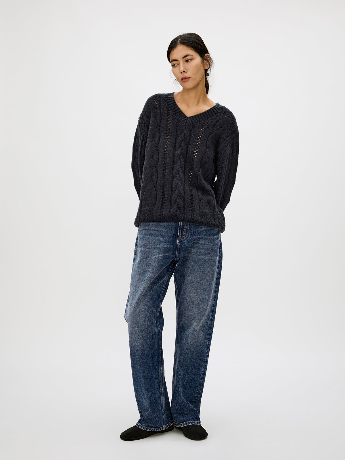 V-neck cable knit sweater