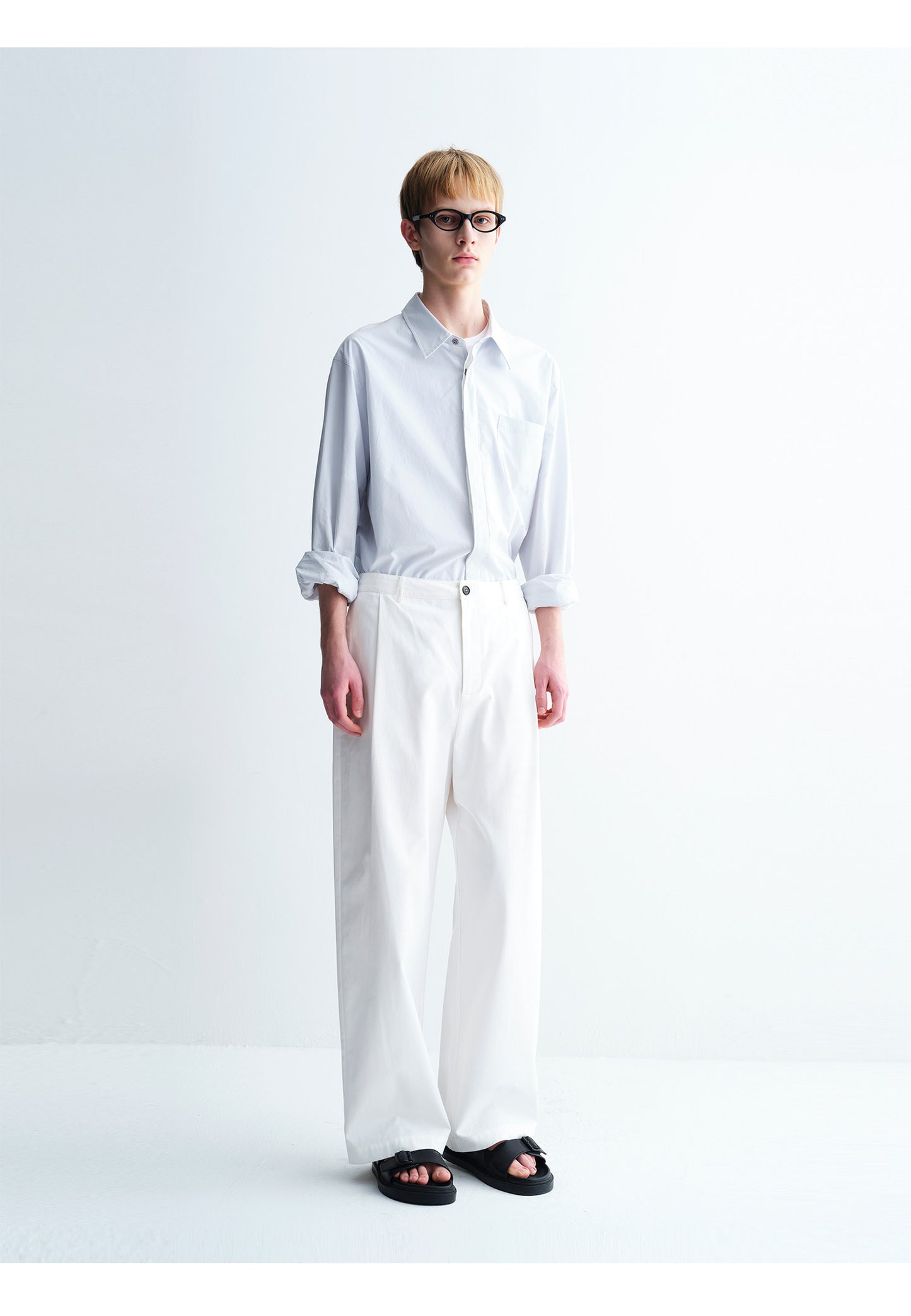 Cotton Textured Wide-Leg Pants