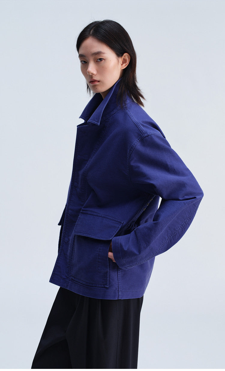 Casual Jacket with Stand-Up Collar and Patch Pockets