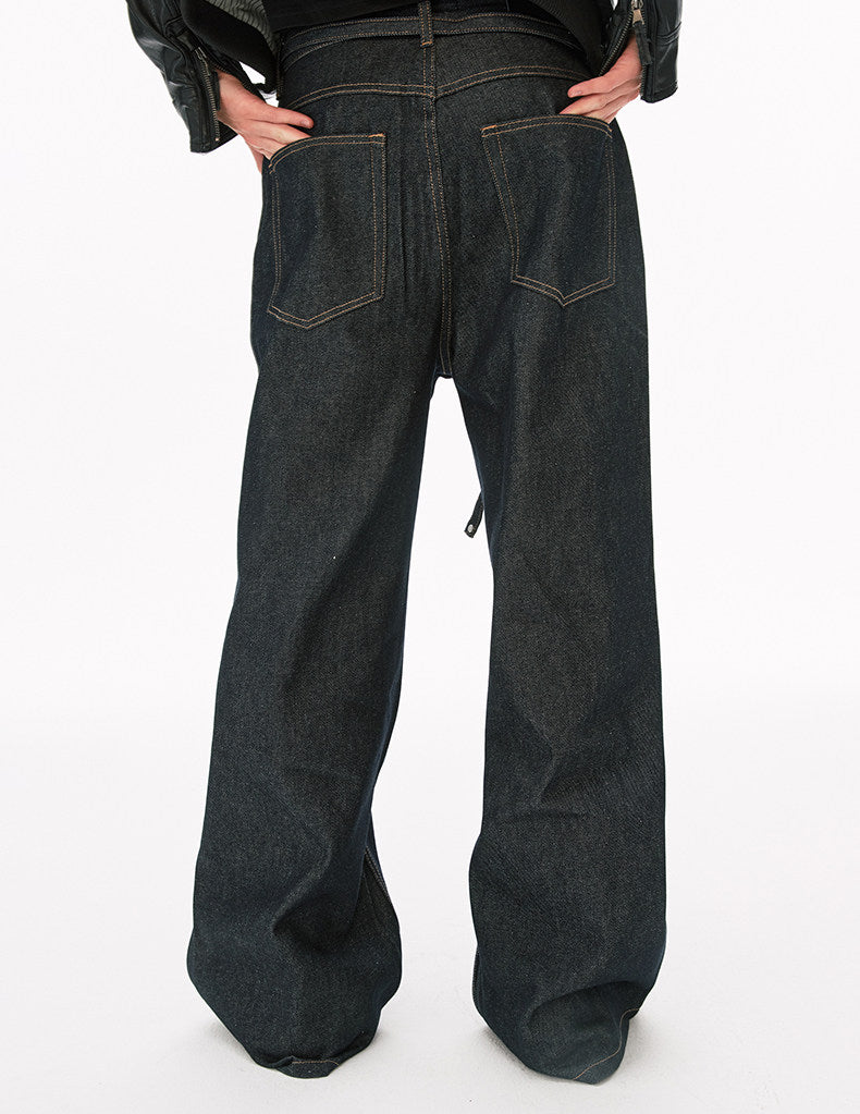 Minimalist Lace-Up Raw Denim Pants
