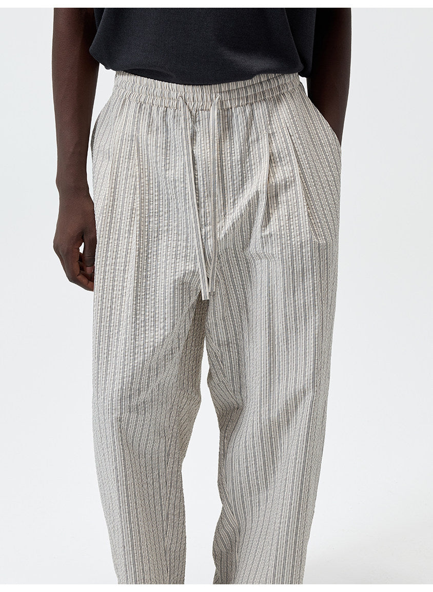 Yarn-Dyed Chiffon Check-Patterned Casual Pants