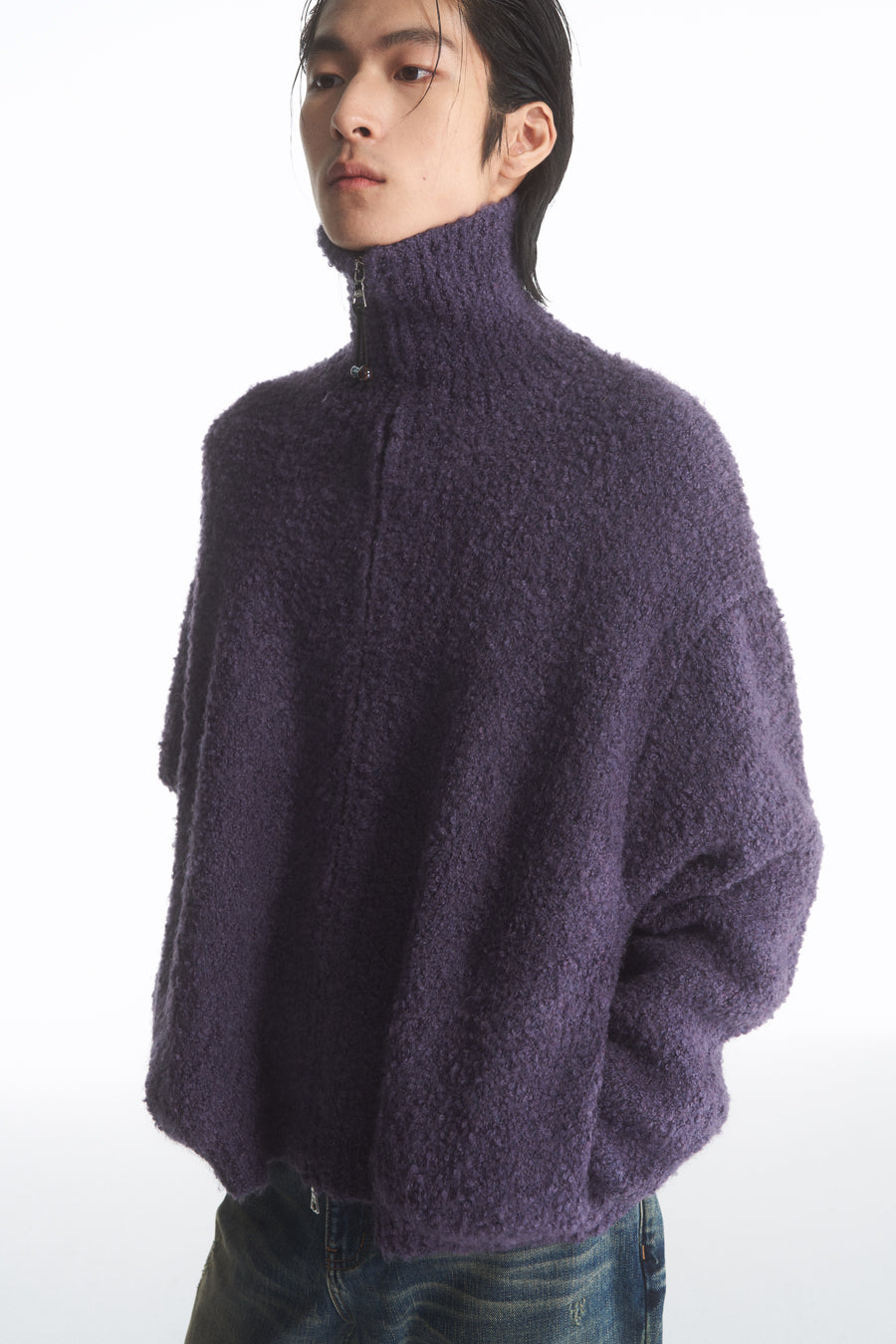 Wool blend zip cardigan