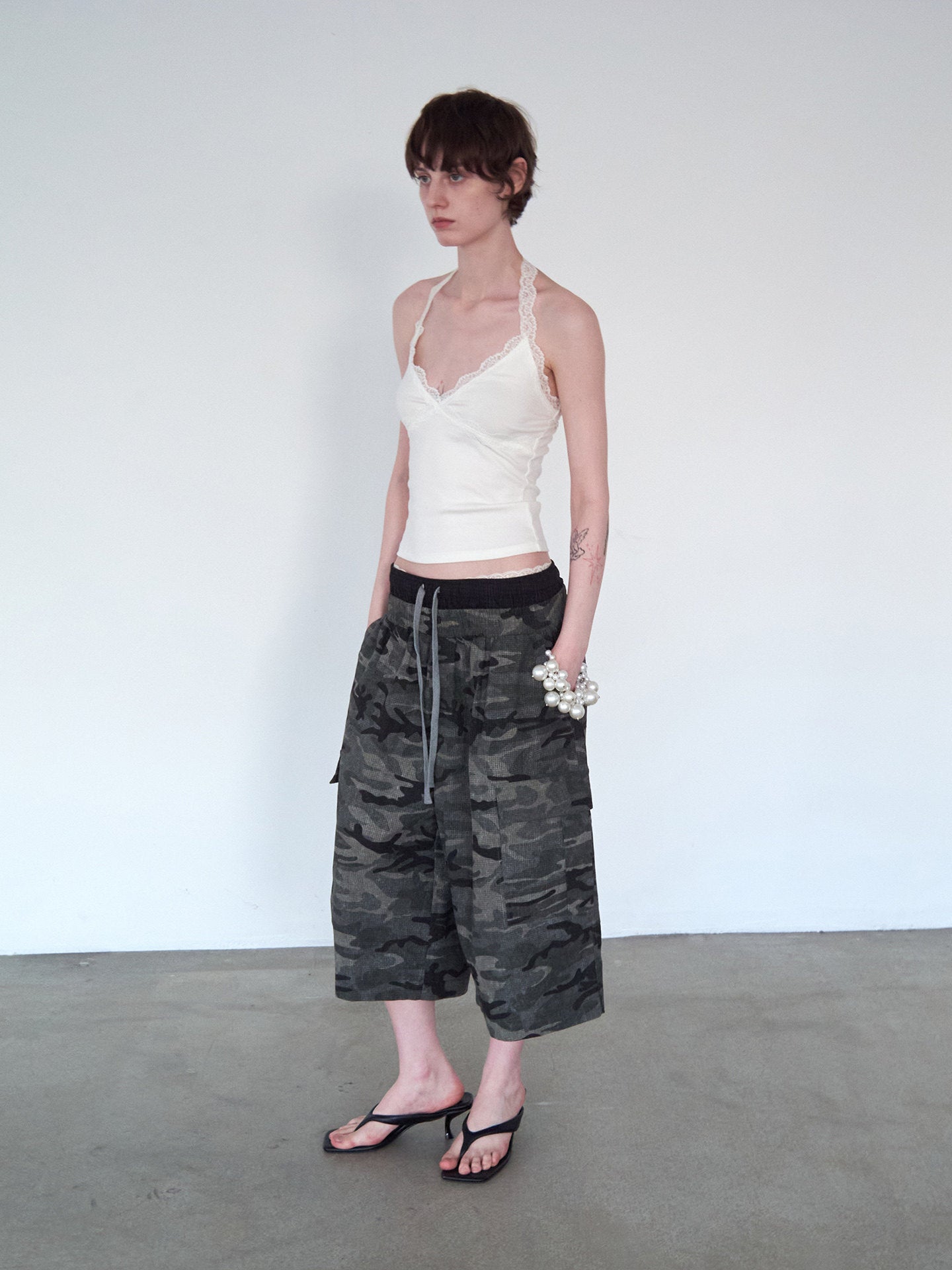 Patchwork Check Faux Two-Piece Shorts