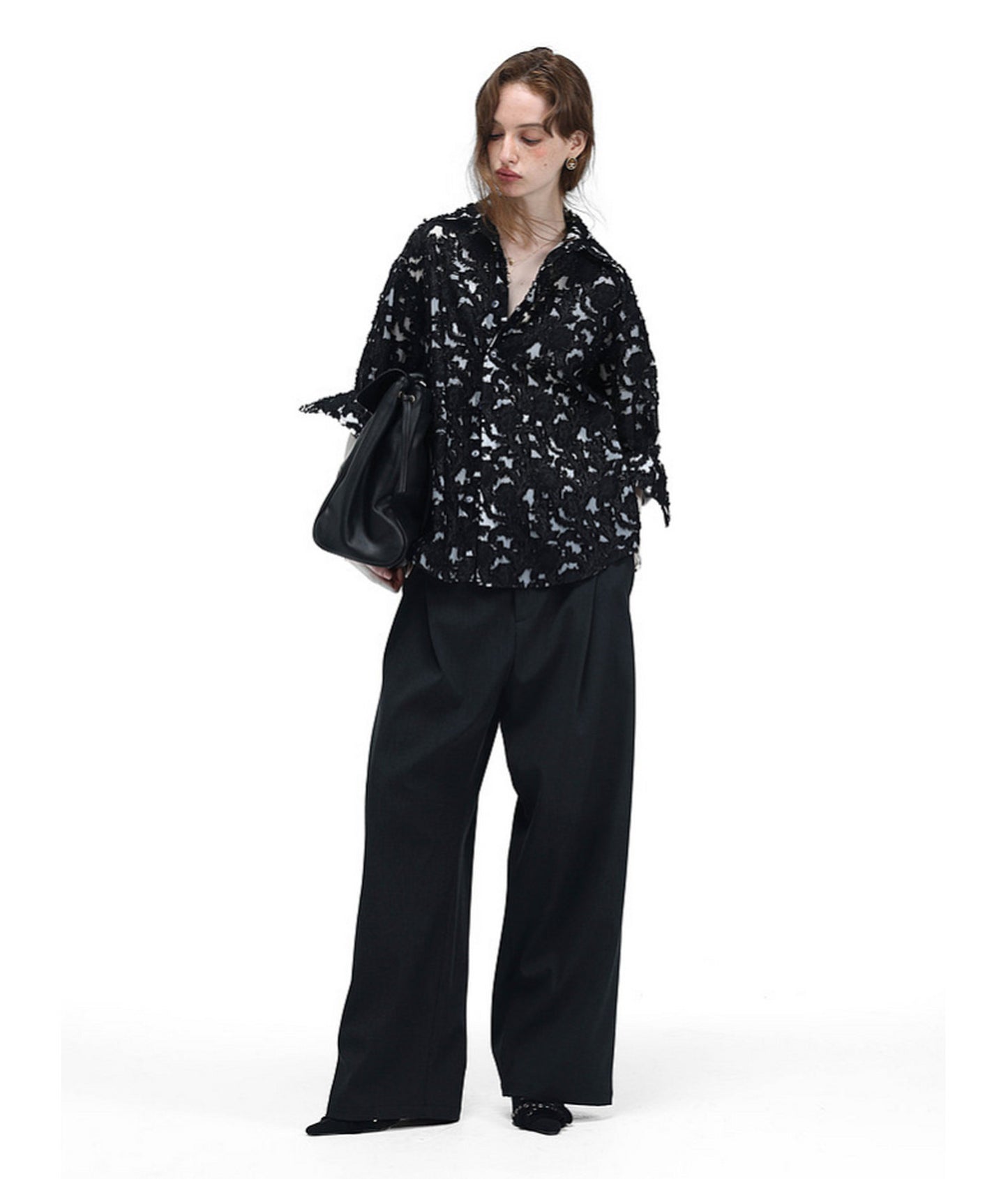Frayed Edges  Hollow-Weave  Jacquard  Shirt