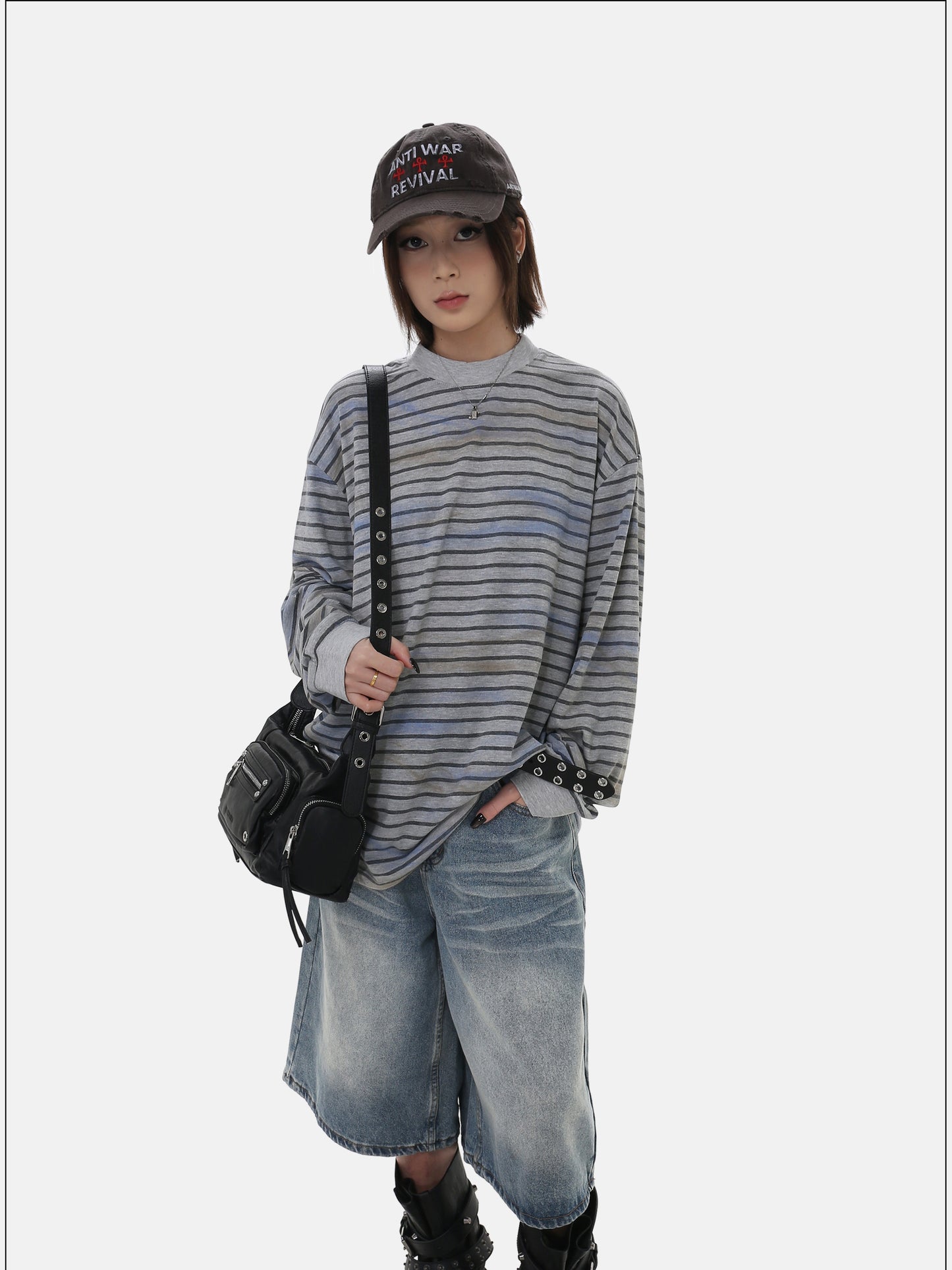 Vintage-style Distressed Striped T-Shirt