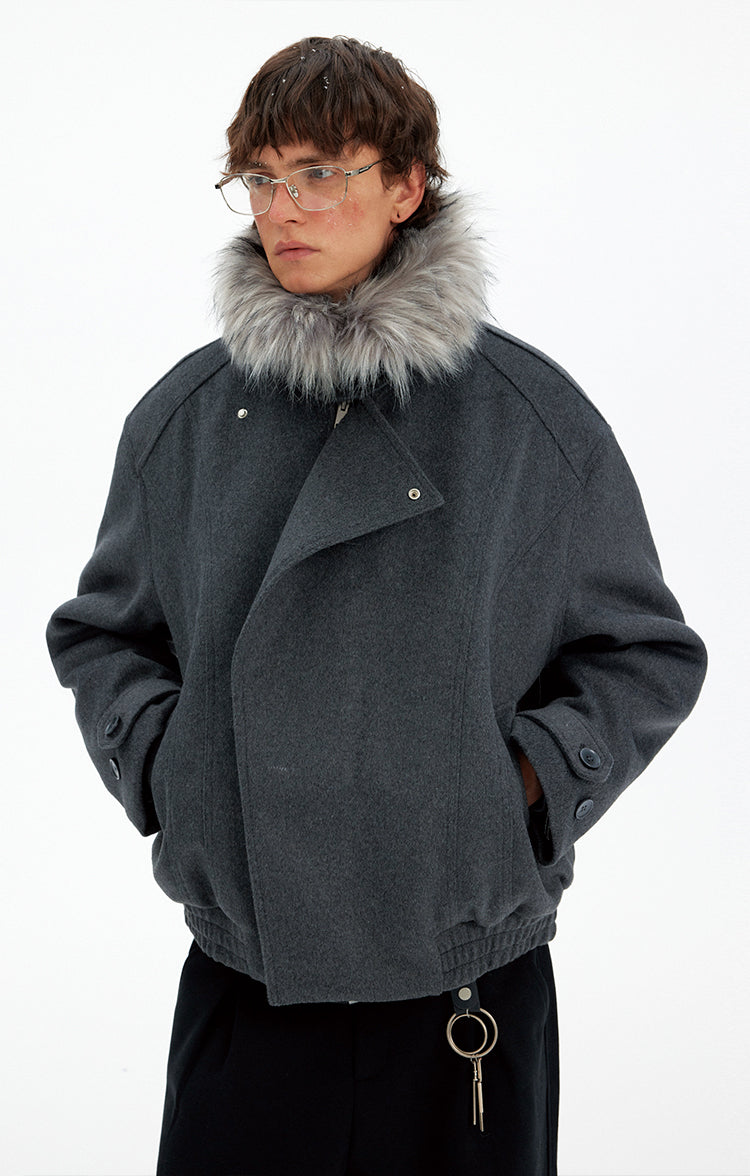 Deconstructed Faux Fur Collar Coat