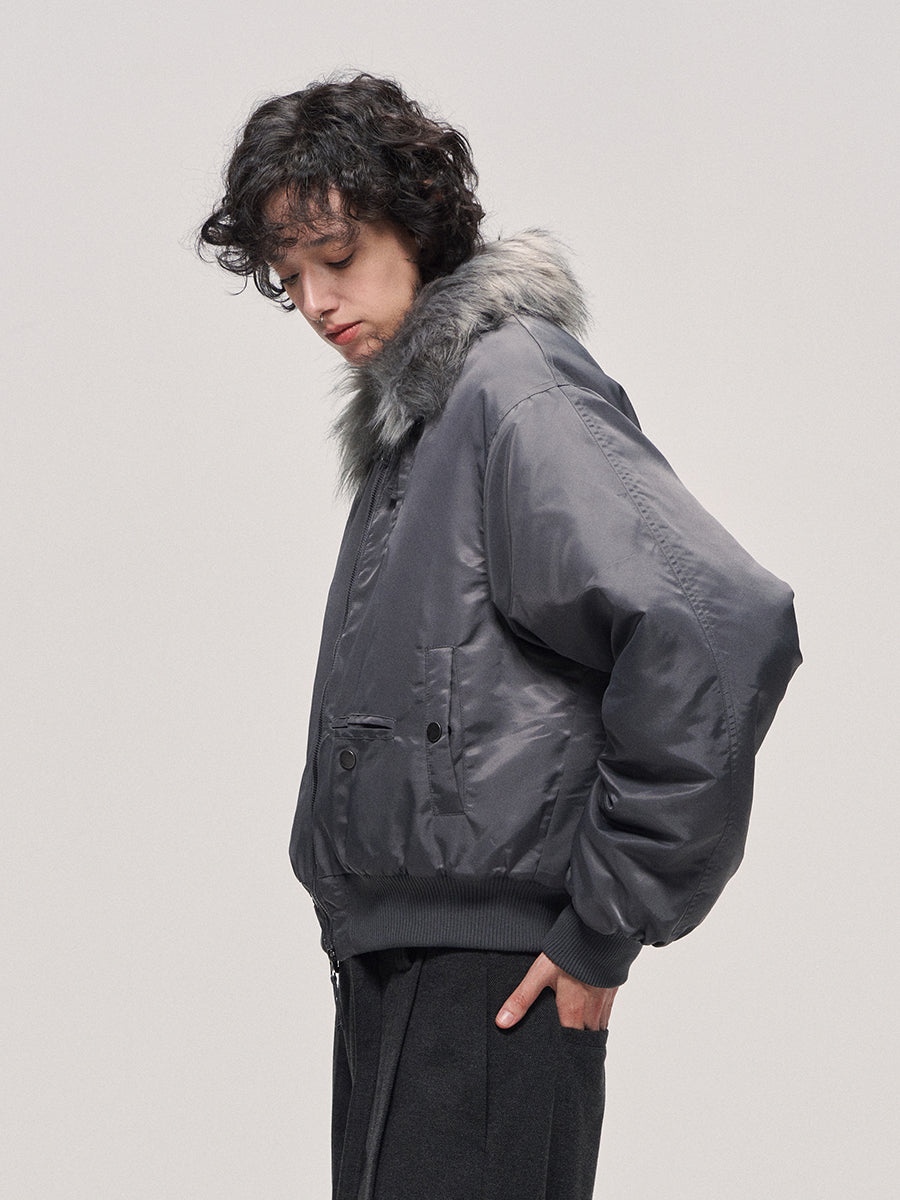 Fur collar bomber jacket