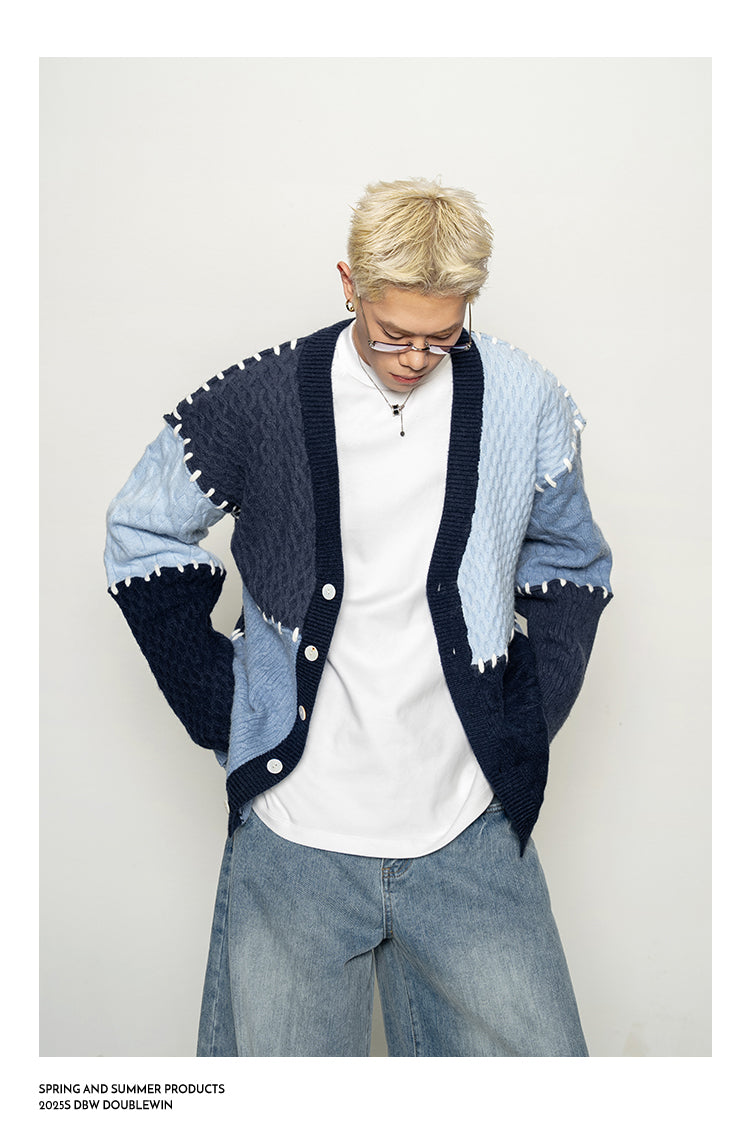 Contrast Color Stitch Cardigan