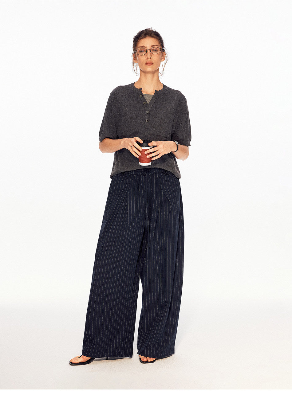 Solid-Color Faux Two-Piece Knit Shirt