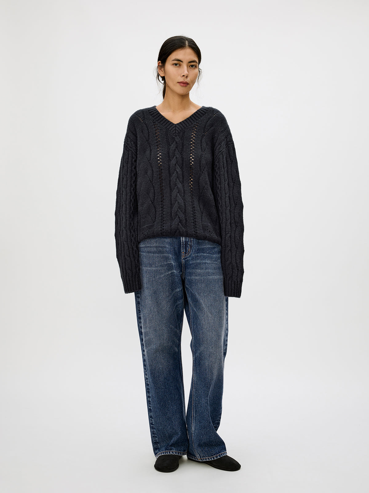 V-neck cable knit sweater