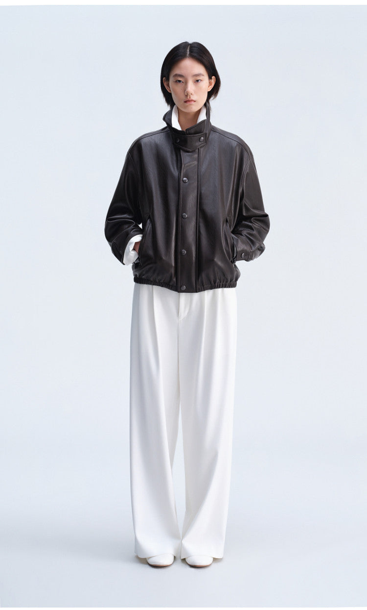 Casual Loose-Fit Harrington Jacket with Double Collar
