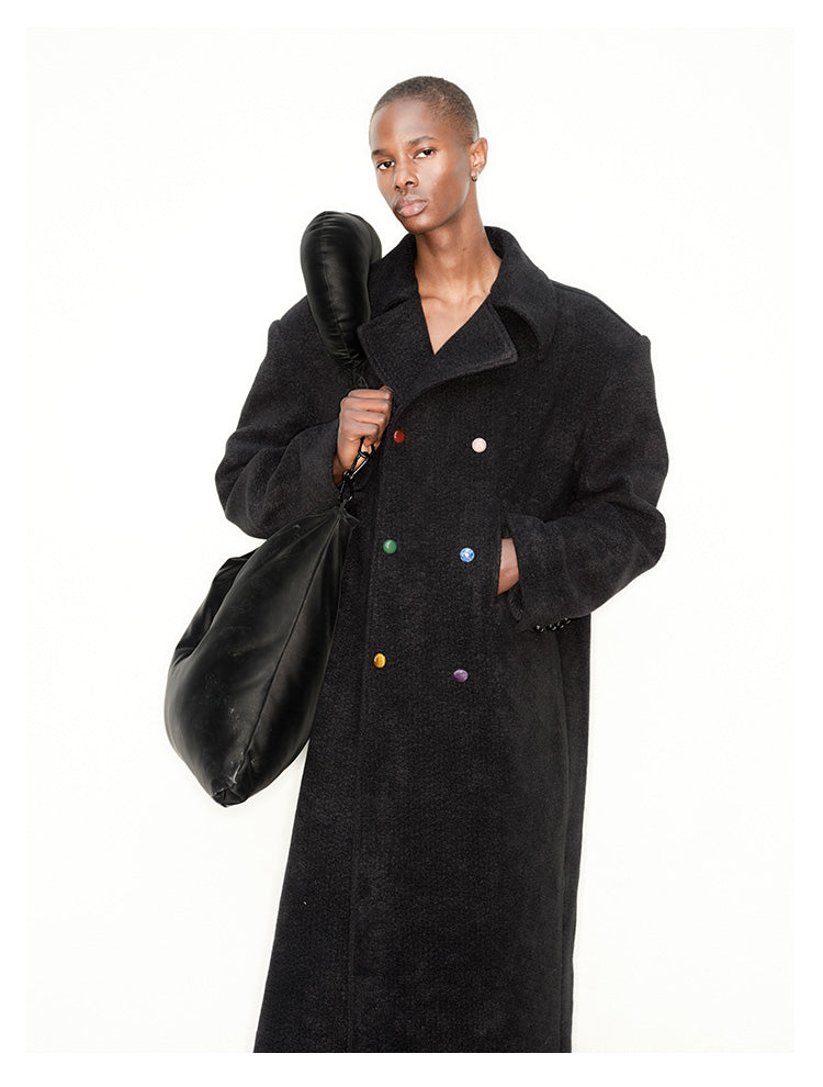 Shoulder pad double-breasted long coat