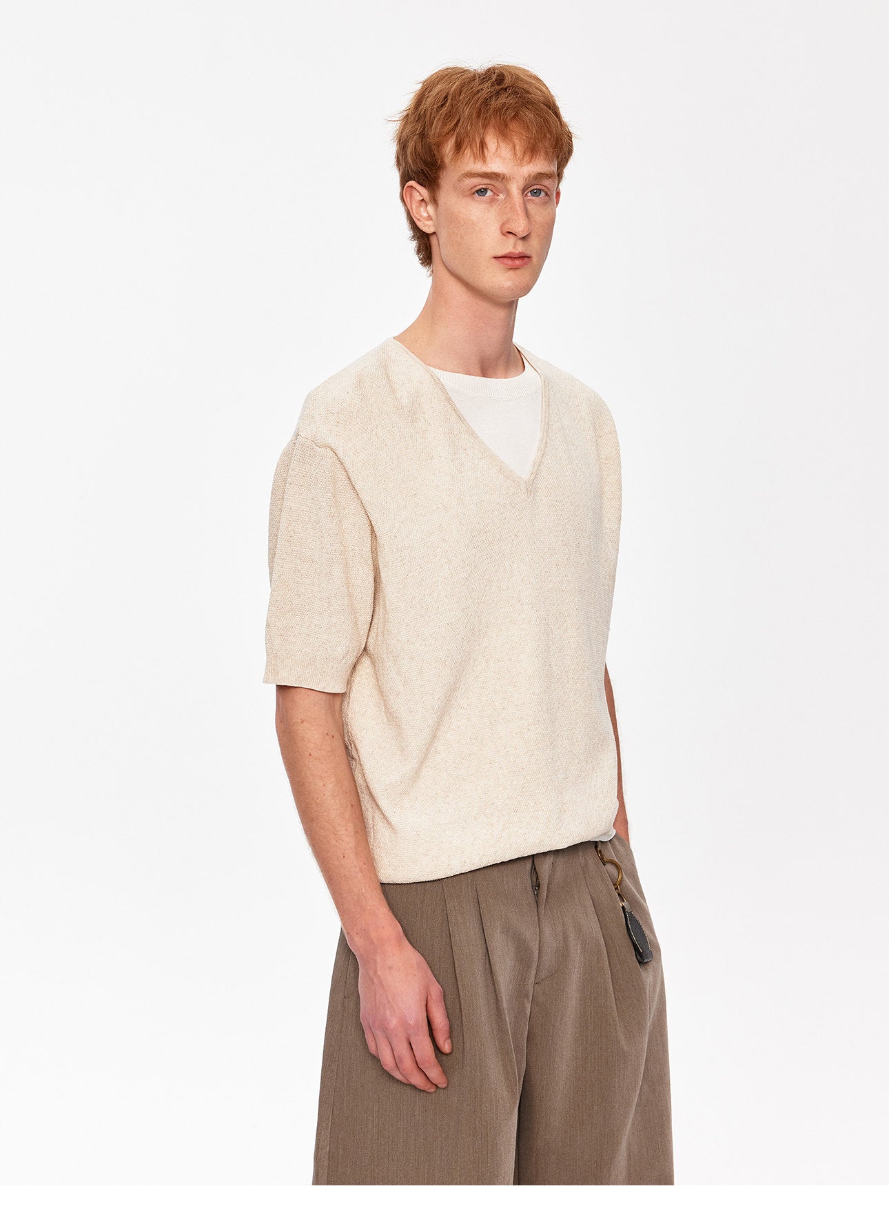 투피스 V넥 니트