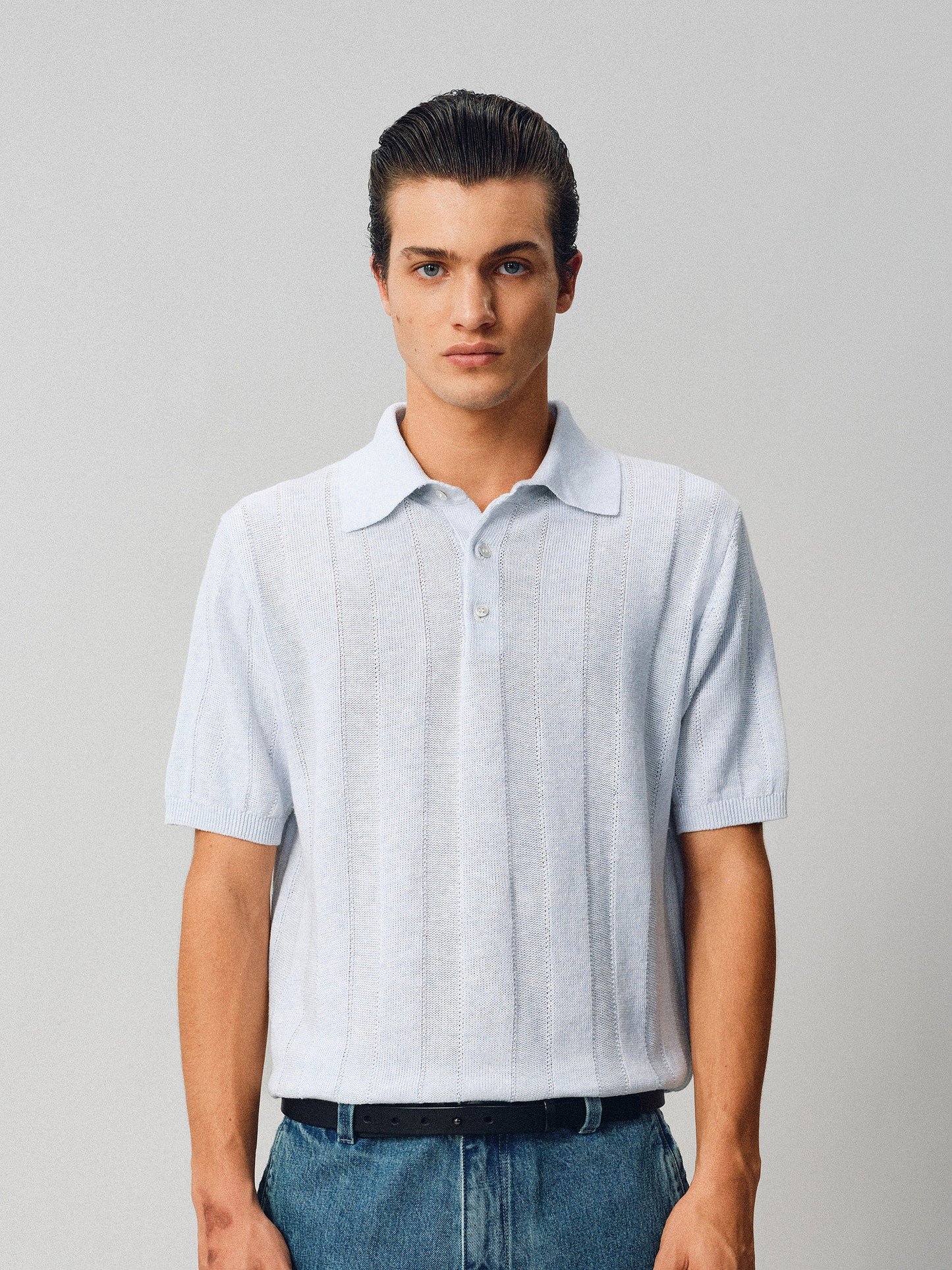 Hemp-Blend Pitched-Dot Polo Shirt