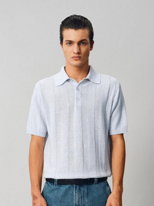 Hemp-Blend Pitched-Dot Polo Shirt