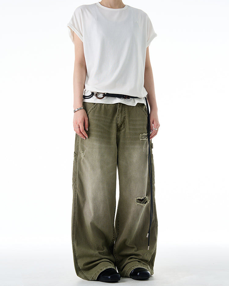 Damaged wash gradient jeans