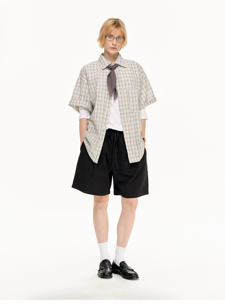 Double-fold Checkered Pleated Shorts