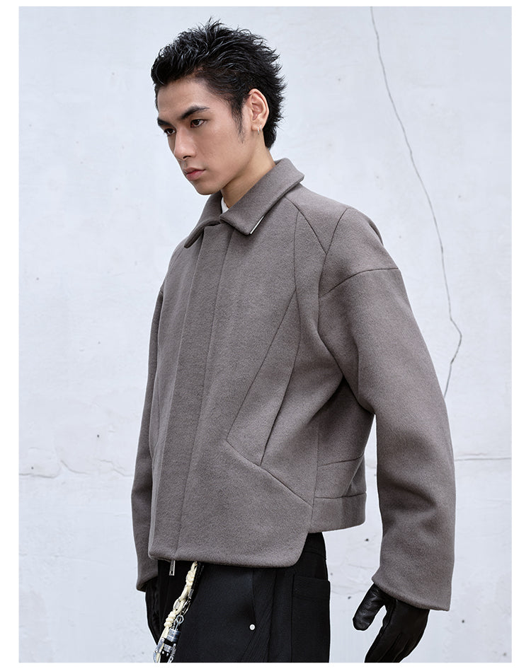 Three-dimensional cut wool-blend jacket