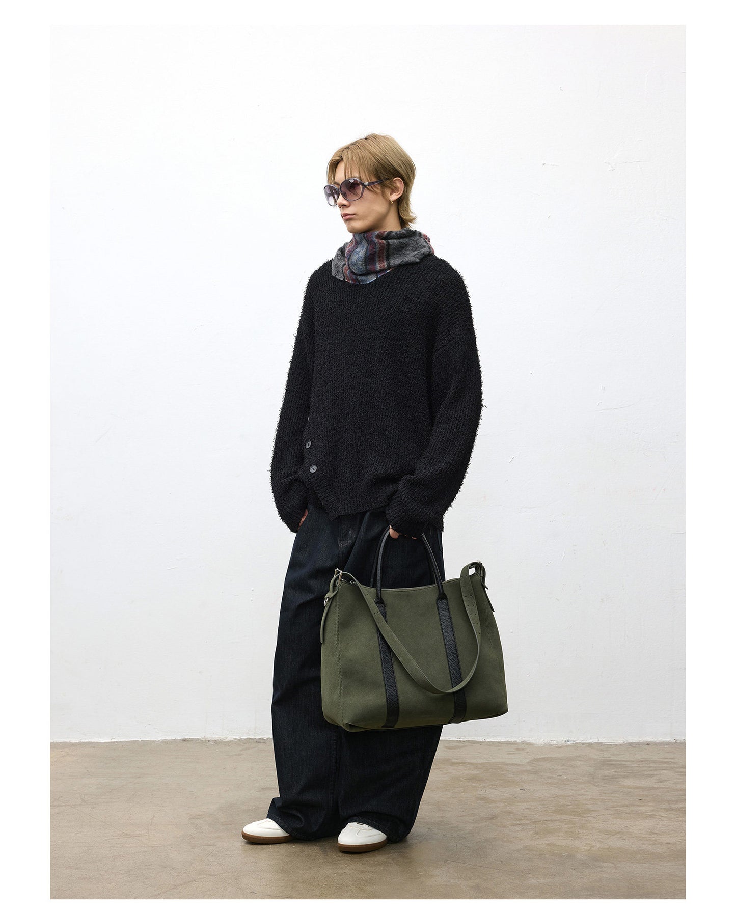 Asymmetrical bias-cut crewneck sweater