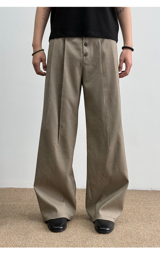 Chidori plaid pleated casual pants