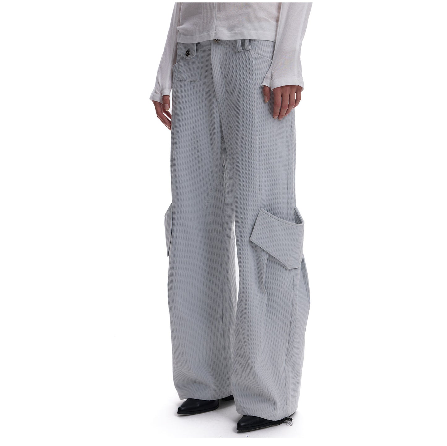 Waffle-Textured Pleated Casual Pants