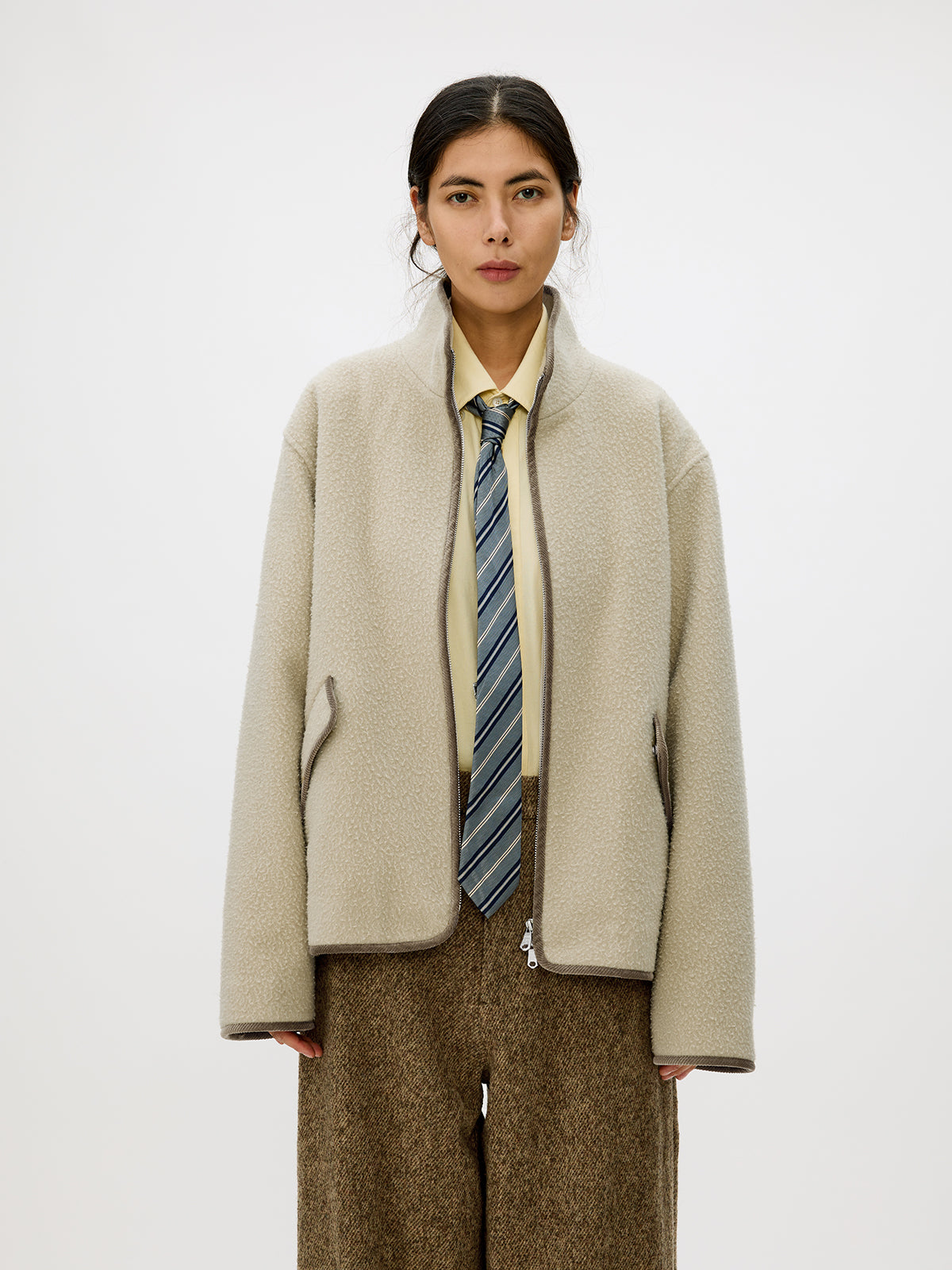 Color Block Zipper Casual Jacket