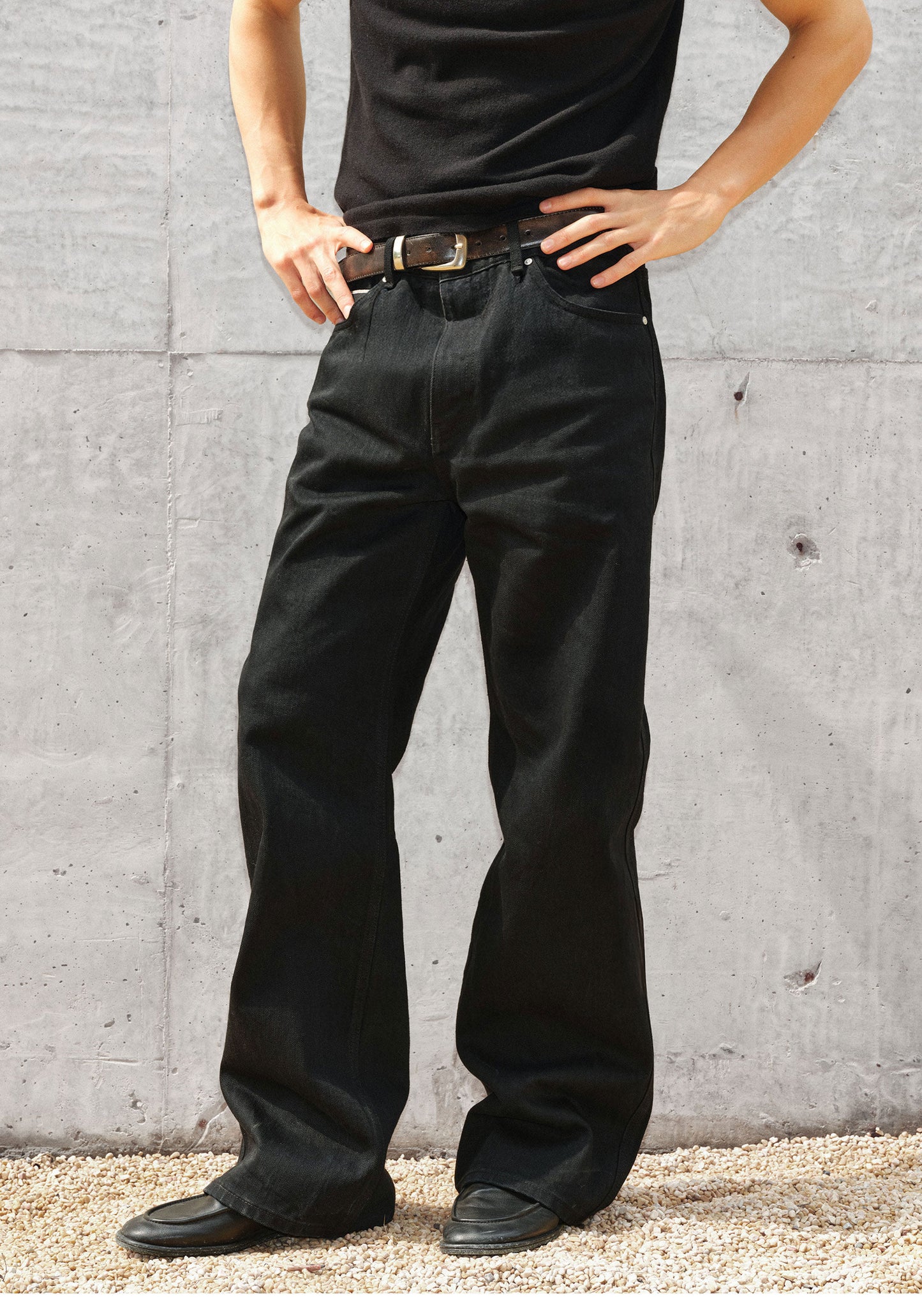 Basic Light-Wash Plain Black Denim