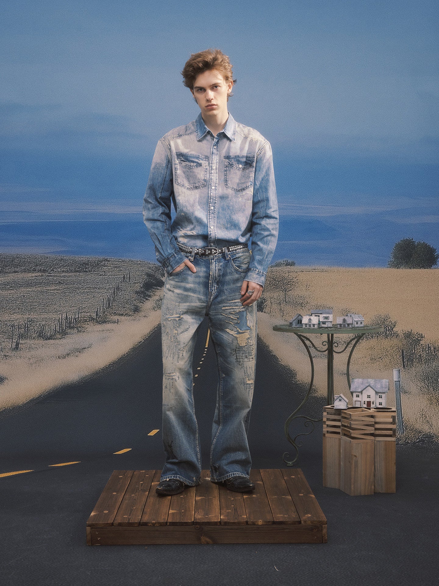 Digital-Print Denim Shirt