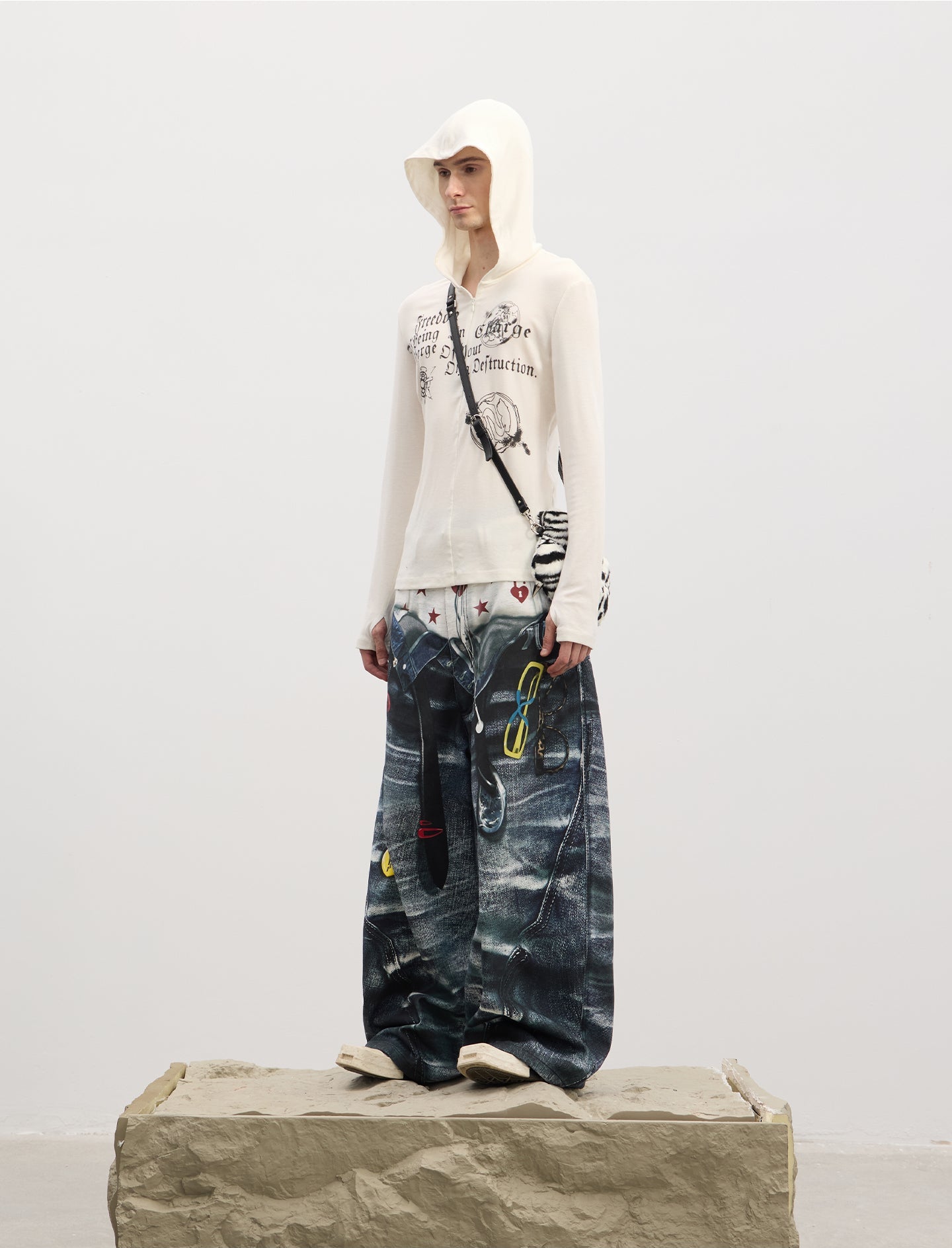 Double-Waistband Printed Jeans