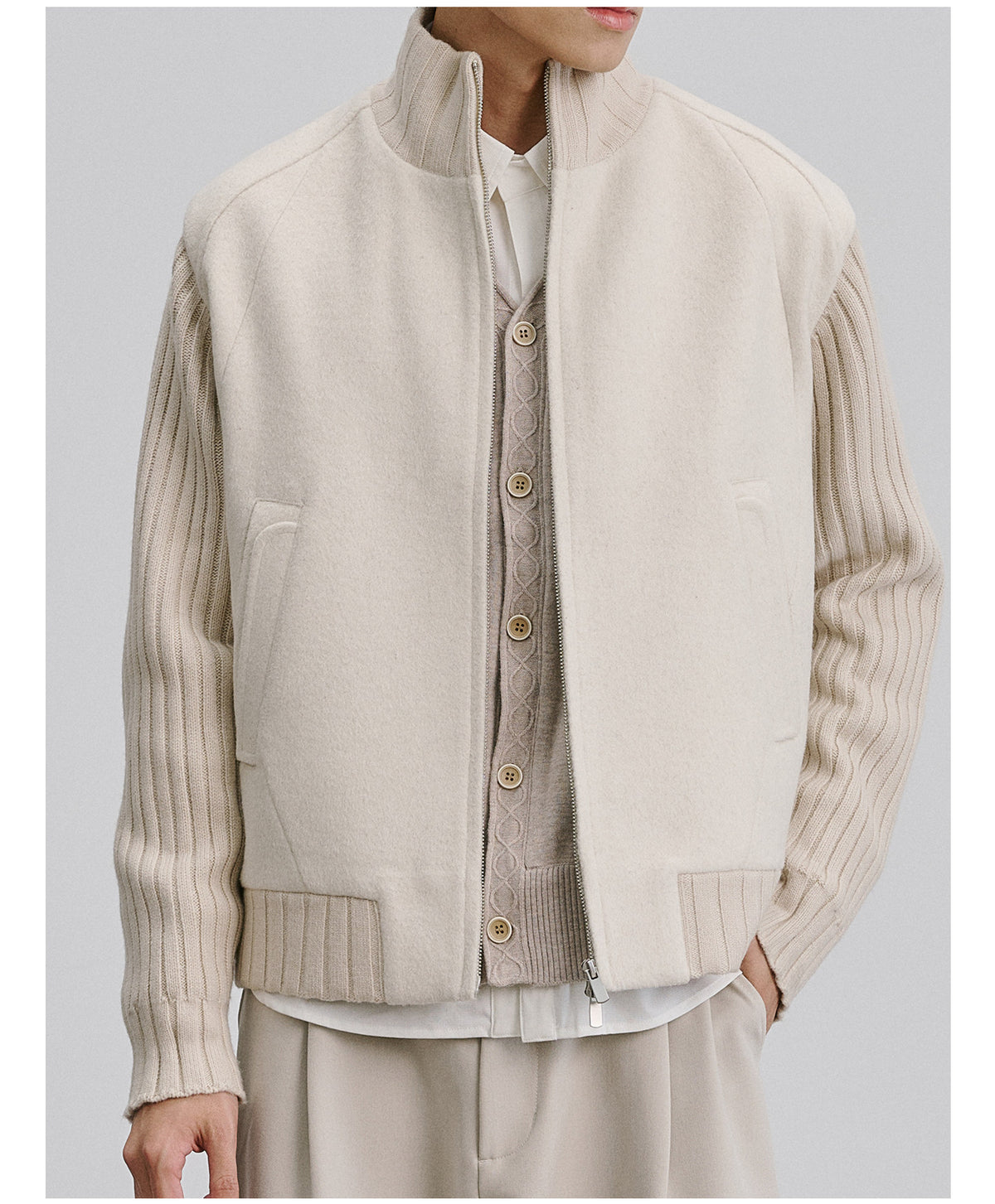 Wool-Blend Patchwork Jacket with Sleeves