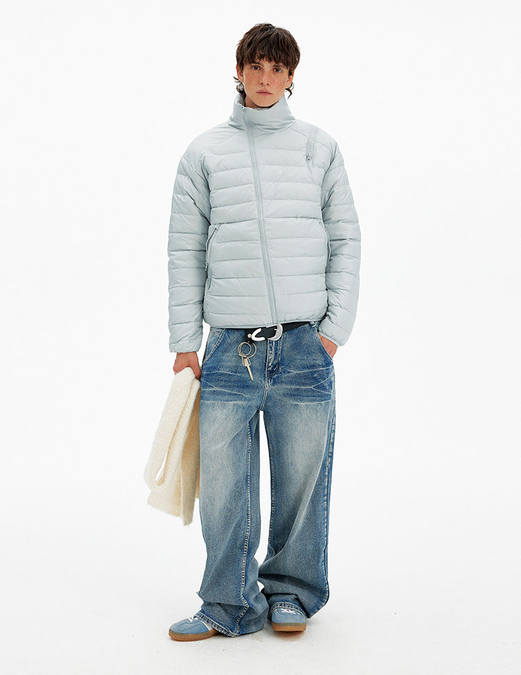Simple Diagonal Zipper Down Jacket