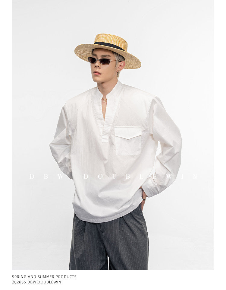 Semi-open V-neck padded shirt