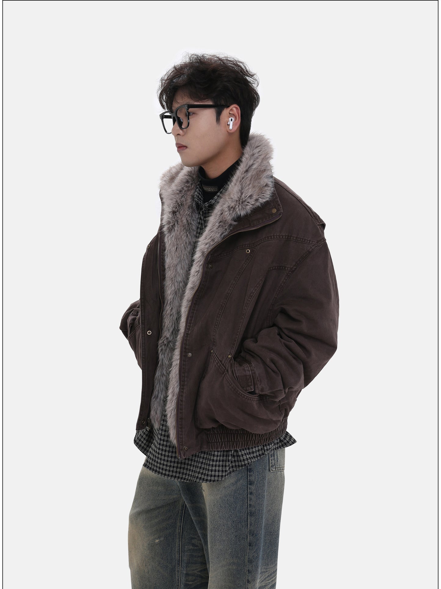 Detachable fur collar jacket