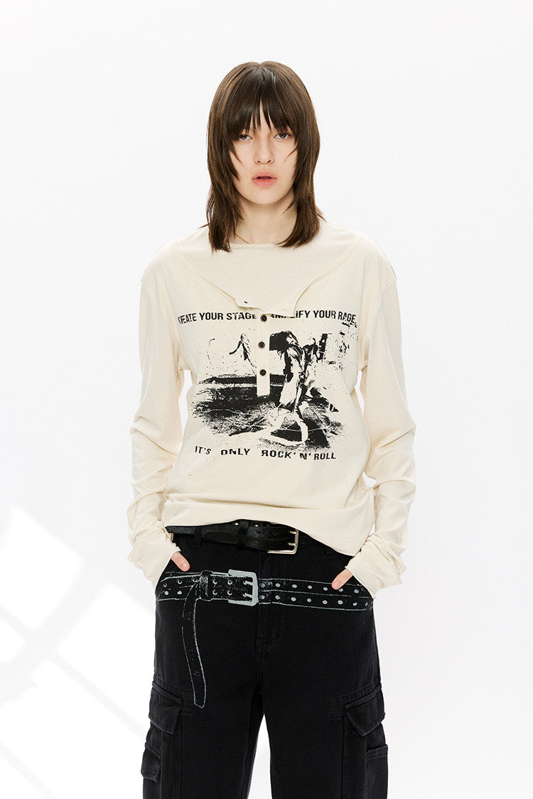 Printed Henley Collar T-Shirt