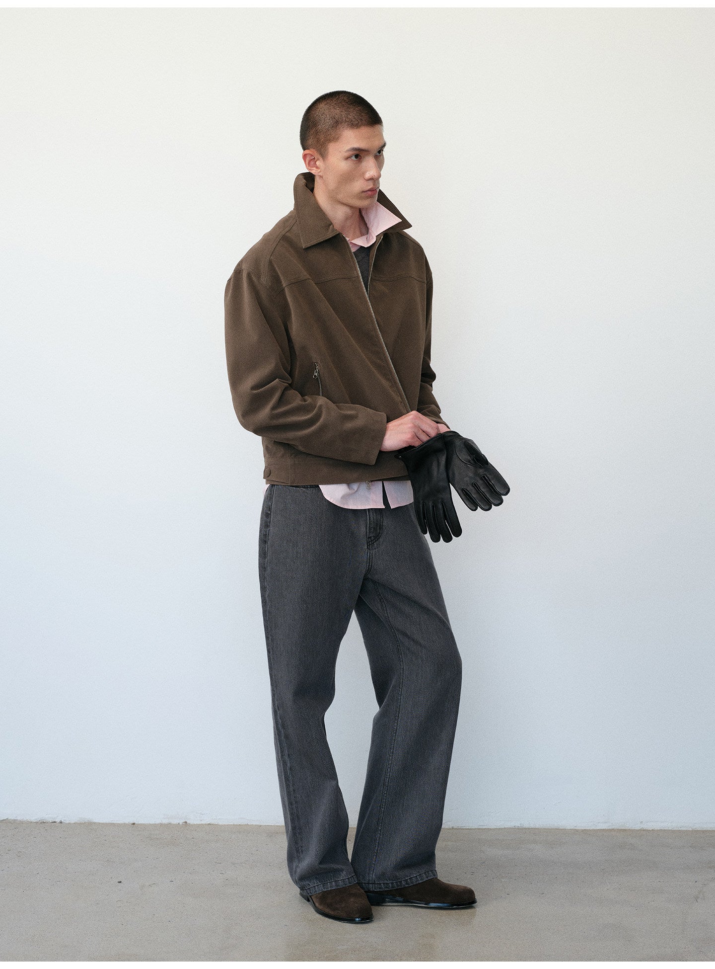 Short Box Jacket with Lapels in Faux Suede