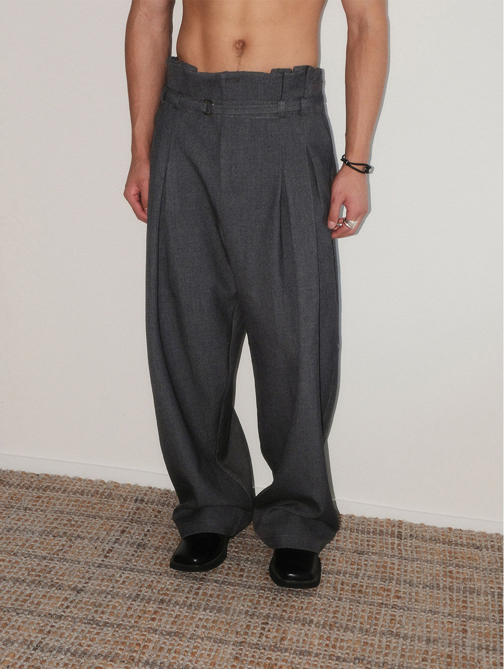 Unisex Two-Tone Pleated Casual Pants