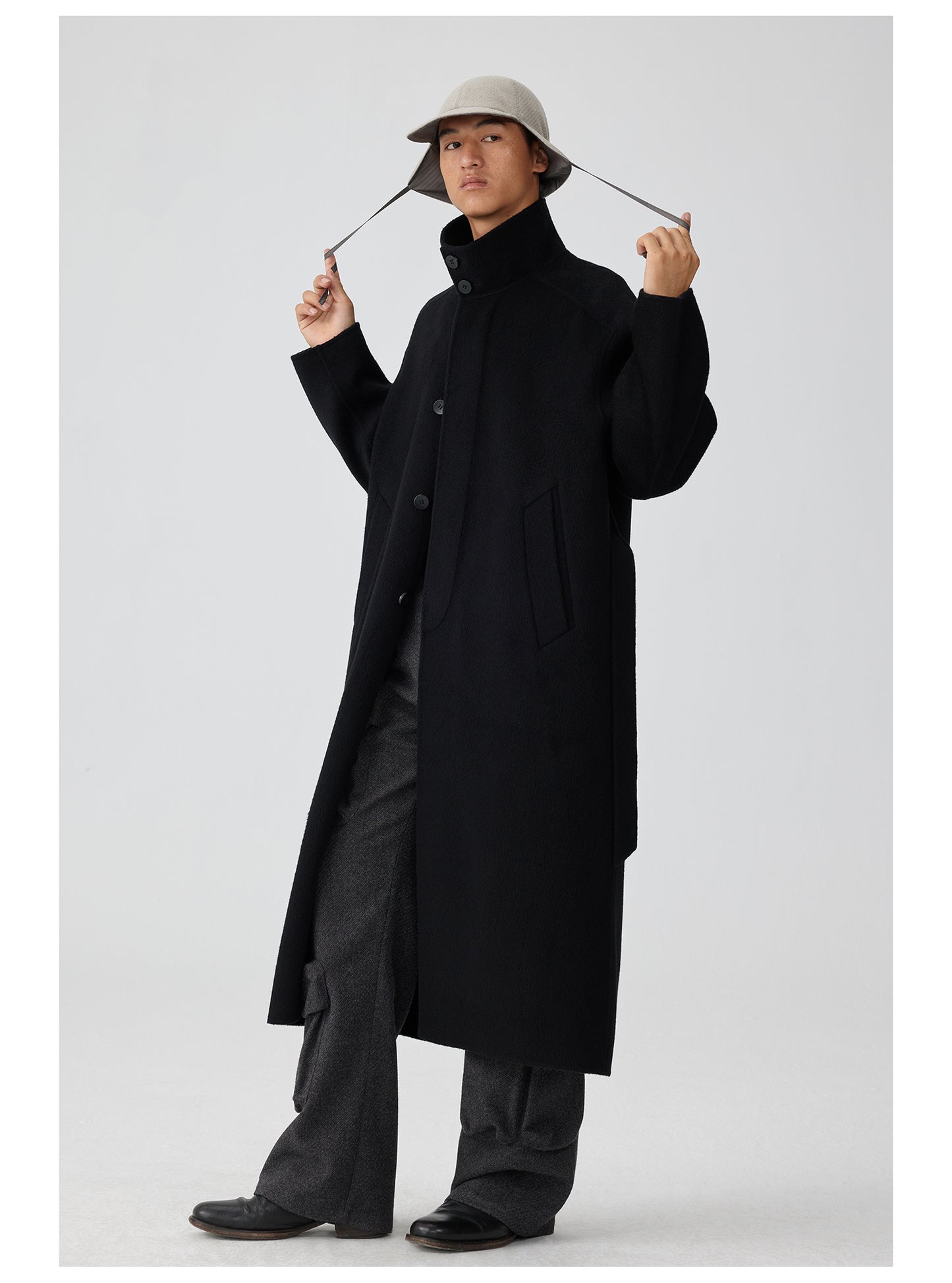 Double-faced stand collar wool coat