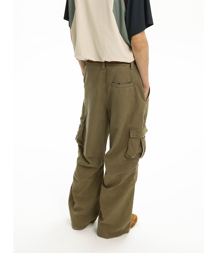 Multi-pocket wide-leg pants