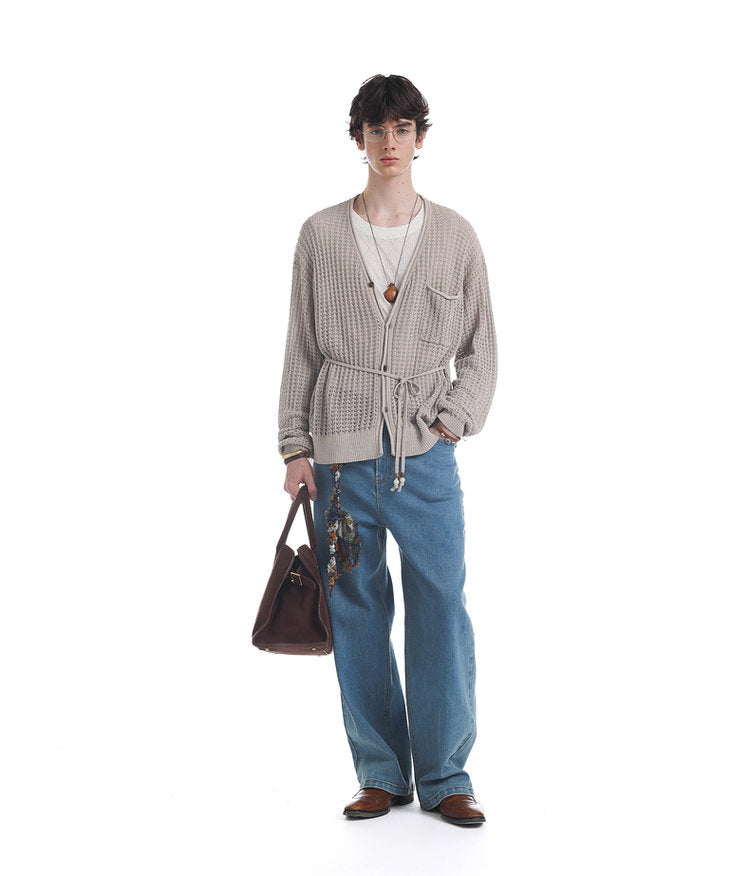 Beaded Knit V-Neck Cardigan