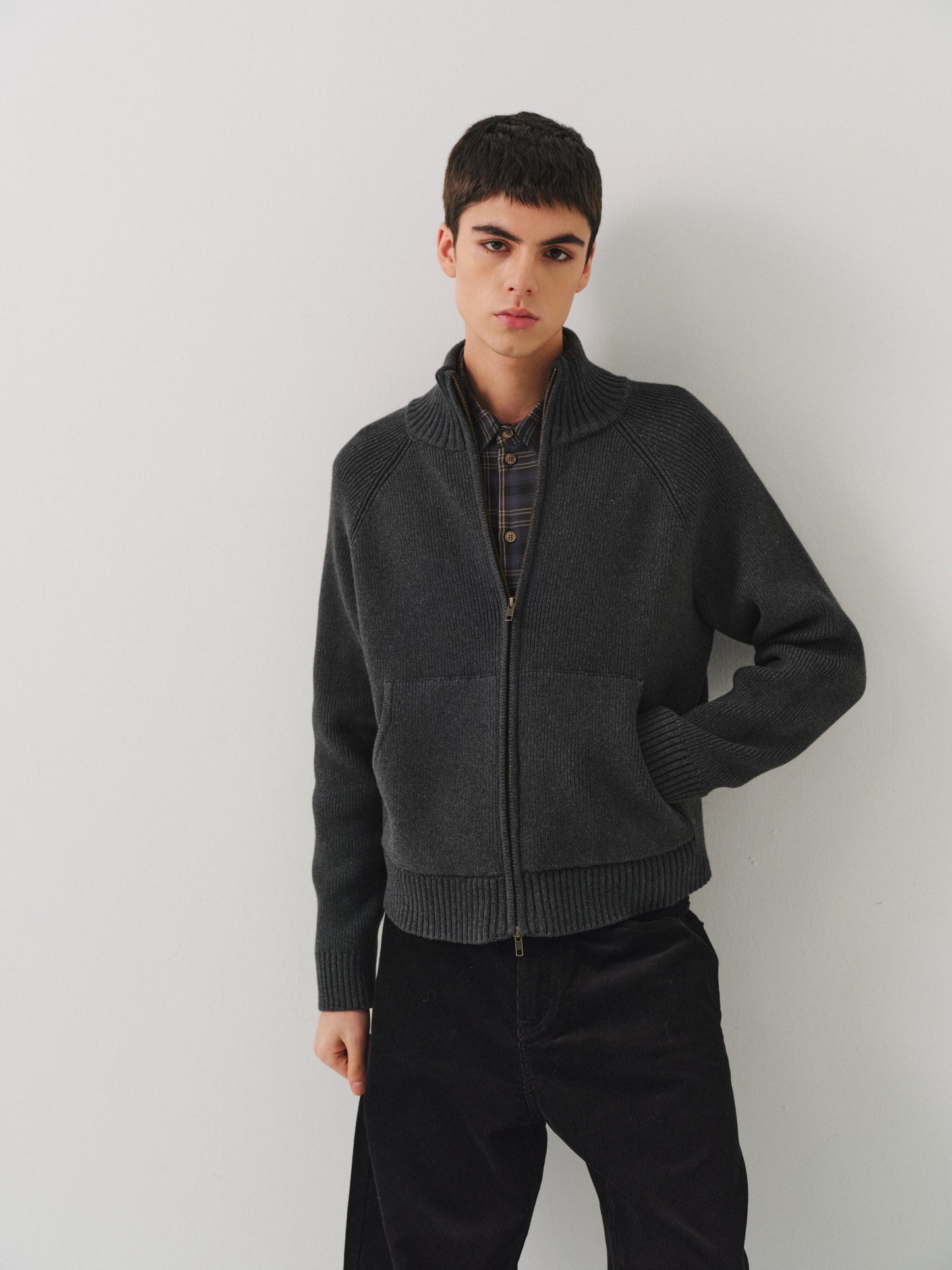 Raglan-Sleeve Ribbed Cardigan