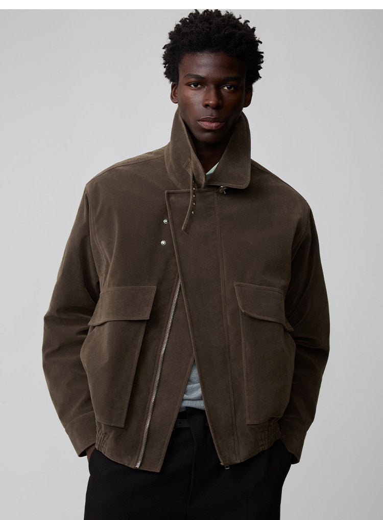 Suede Collar Button-Down Jacket