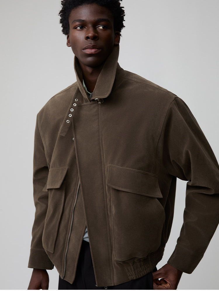 Suede Collar Button-Down Jacket