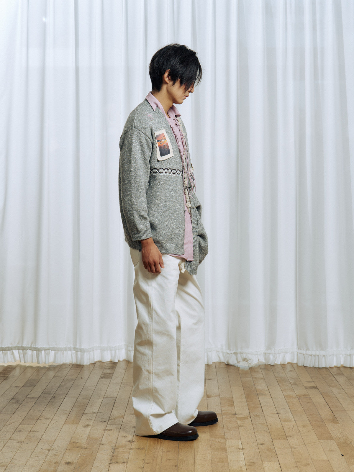 Pleated Design Blend Knit Cardigan