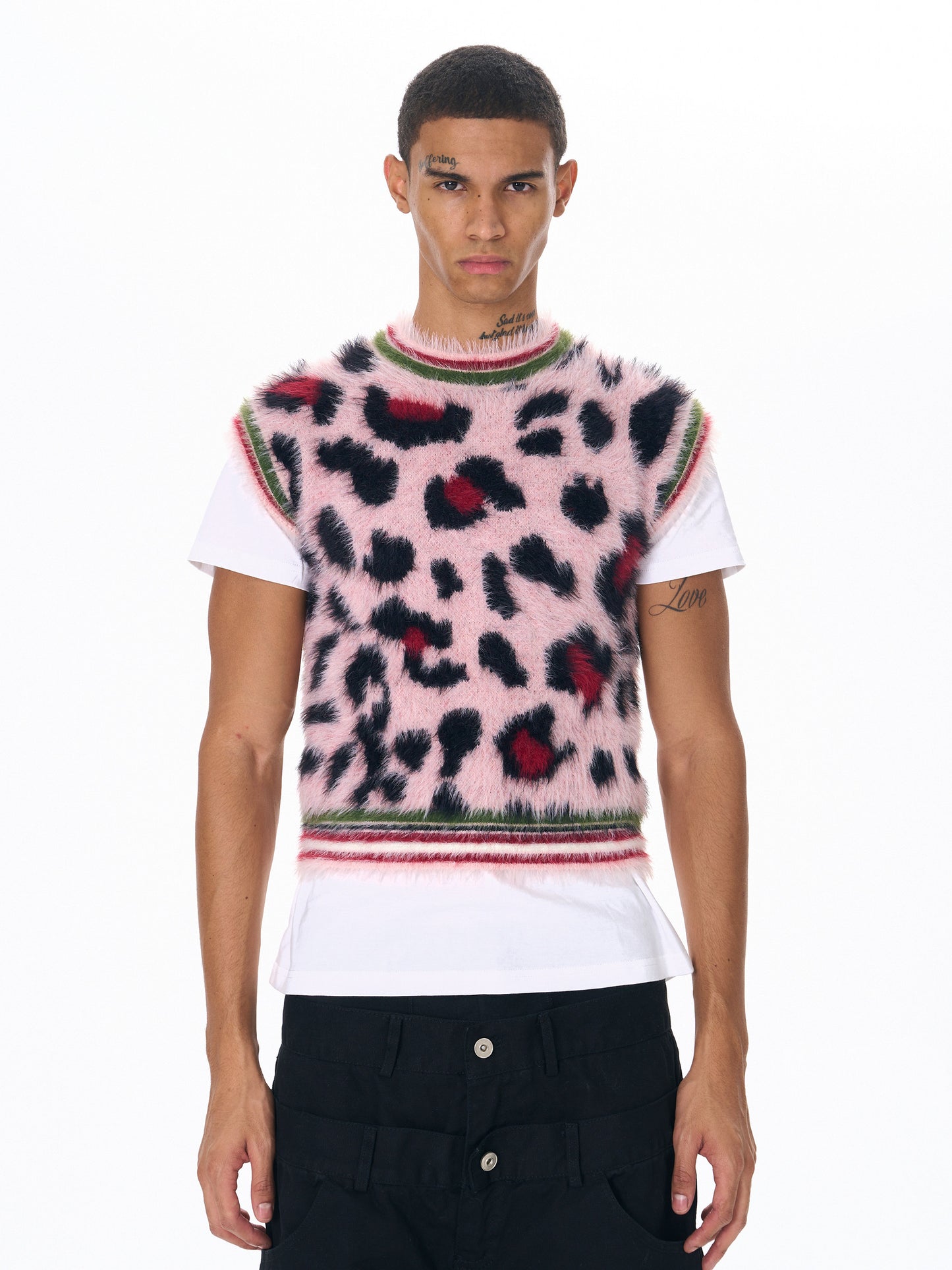 Leopard Print Faux Fur Knit Vest