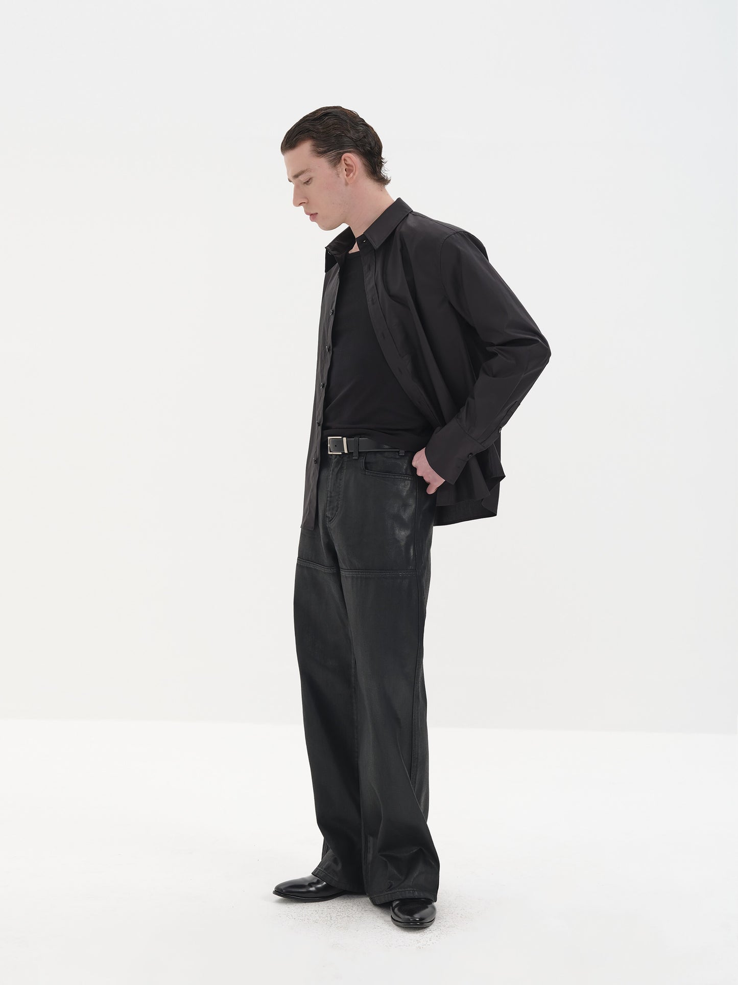 Wax-finished Patchwork Straight-Leg Jeans