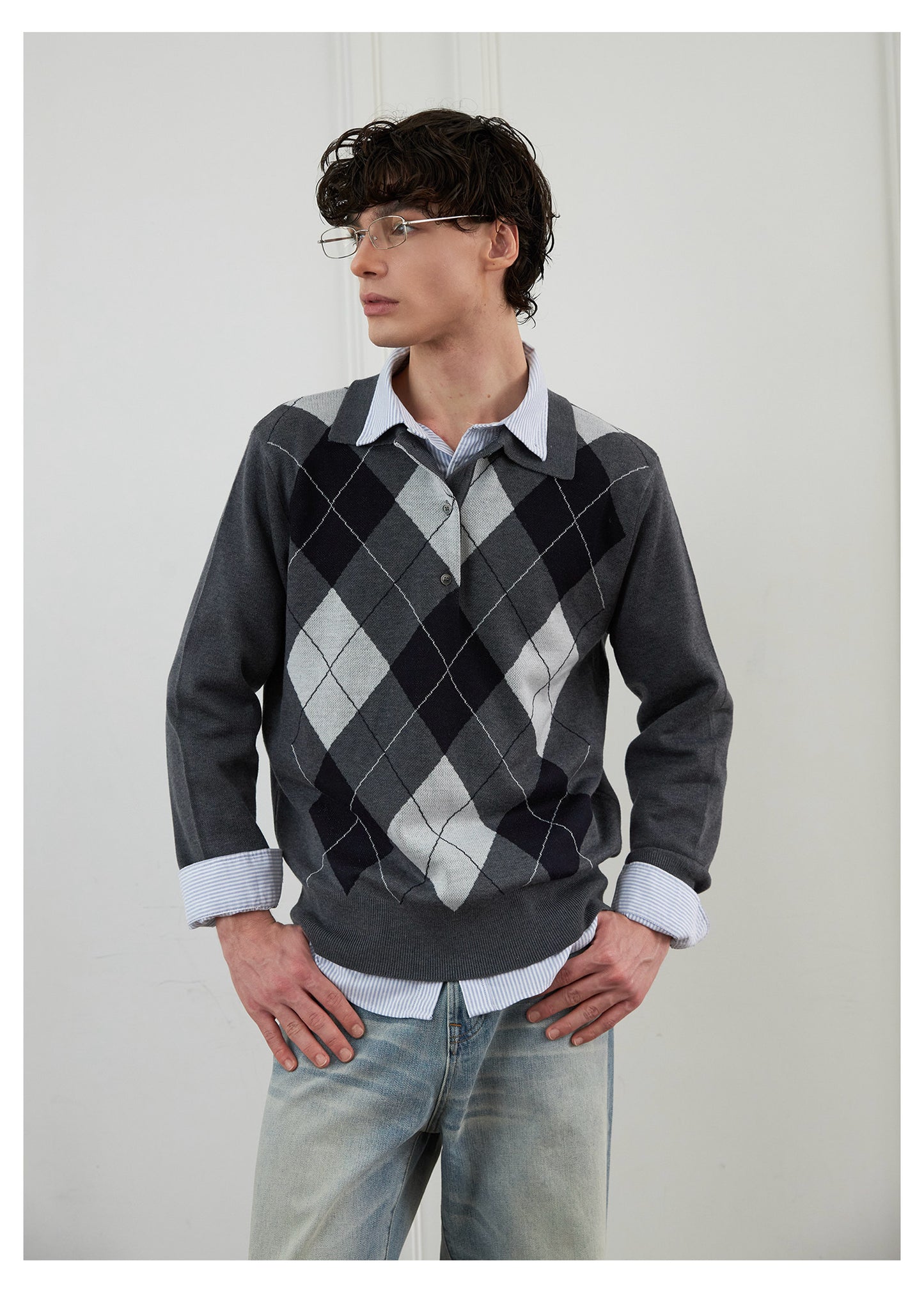 Wool Blend Diamond Pattern Sweater