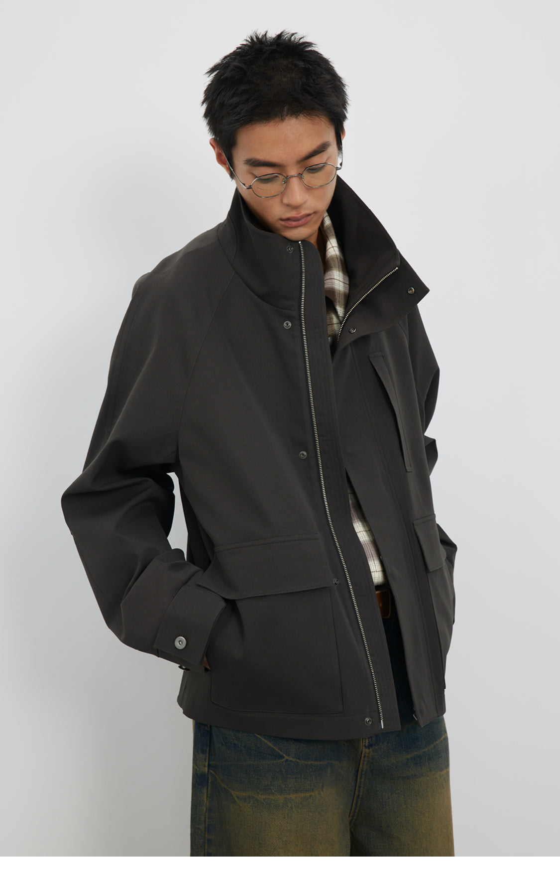 Stand collar short jacket